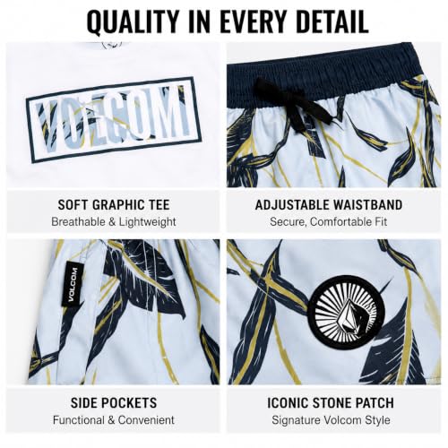 Image of Volcom Baby Boys Swim Set - 2 Piece Short Sleeve Swim Shirt Graphic Tees & Board Shorts - Infant Toddler Little Boys Swimsuit