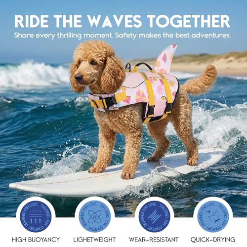 ASENKU Schwimmweste Hund, Hunde Rettungsweste zum Schwimmen, Bootfahren, Hunde Hai Schwimmwesten, Hunde Lebensretter Badeanzüge für Pool, Hunde Wasser Schwimmweste Sommerrosa S