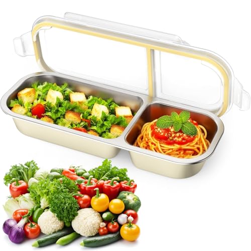 El Mejor Listado de Fiambreras bento . 47 Caja de Almueo Acero Inoxidable 304,Bento Box Portátil,Fiambreras con 2 Compartimentos 700ML,Fiambrera Lonchera para Adultos y Niño,Leak-Proof,Se Puede para Microondas,...