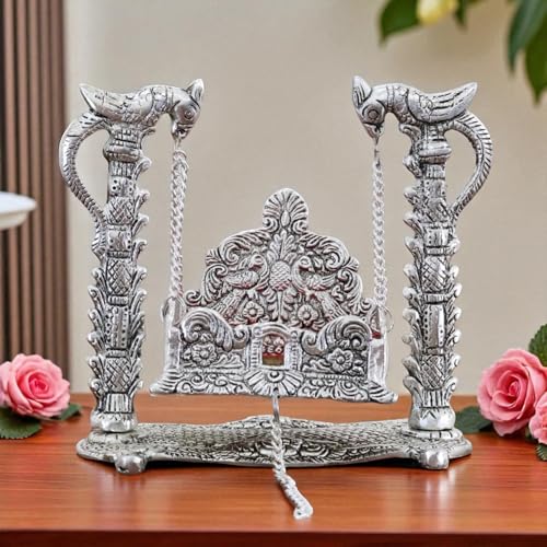 Image of KridayKraft Metal Swing Laddu Gopal Jhula,Krishna Hindola Palana,Decorative Laddu Gopal for Temple Pooja,Showpiece Figurines,Religious Idol Gift Article.