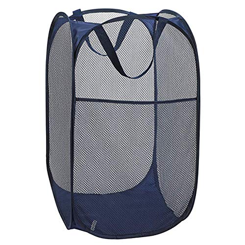 Image of Larpur Popup Mesh Laundry Basket, Collapsible Clothes Washing Laundry Hamper with Reinforced Carry Handles, Portable Foldable Dirty Clothes Hamper for Home Dorm Cruise Travel (Blue)