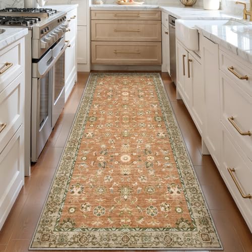 Tangsoo Washable Runner Rug for Hallway,2x5 Vintage Terracotta Rug Non Slip