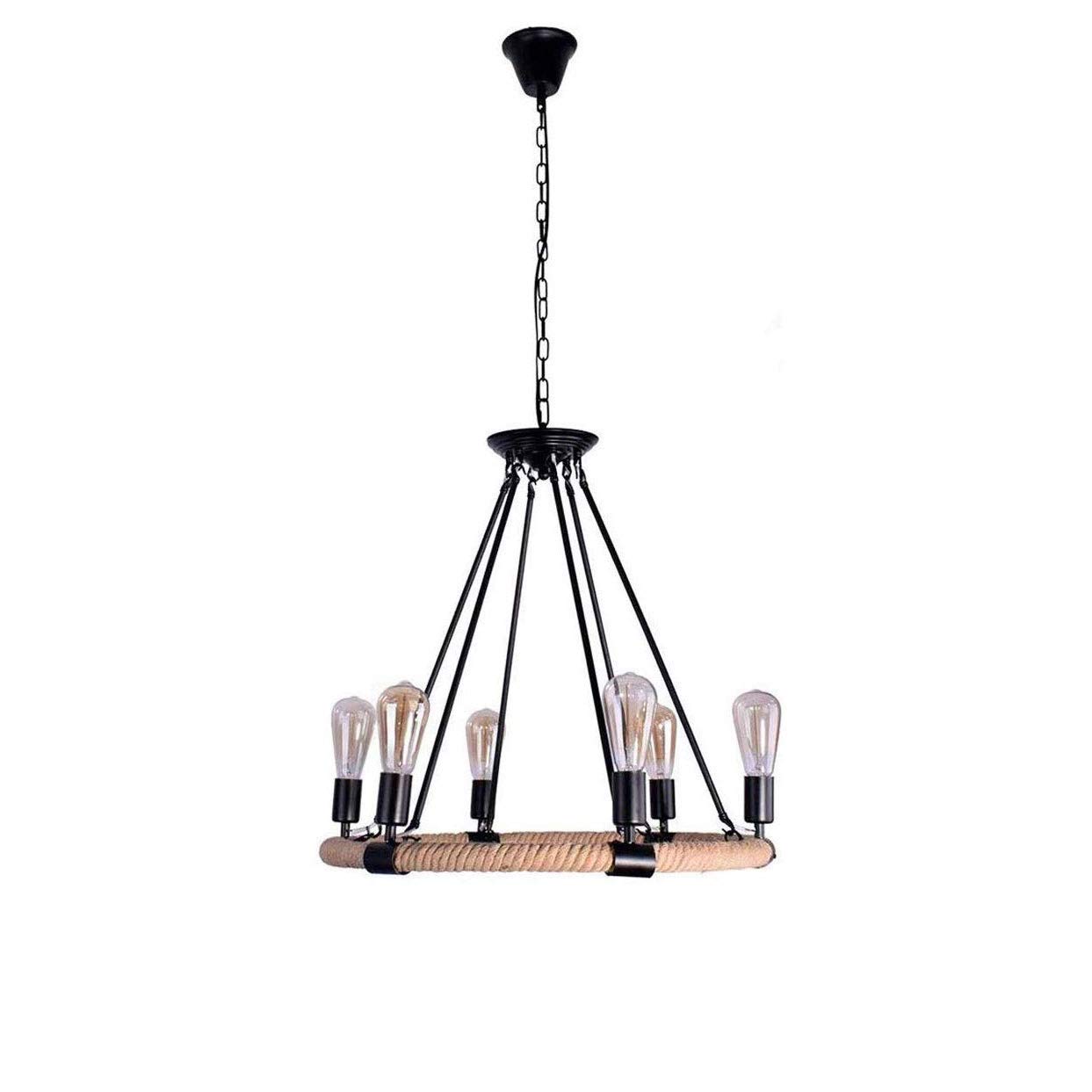 Suspension industrielle vintage en corde de chanvre 6 têtes pour bar et magasin de vêtements