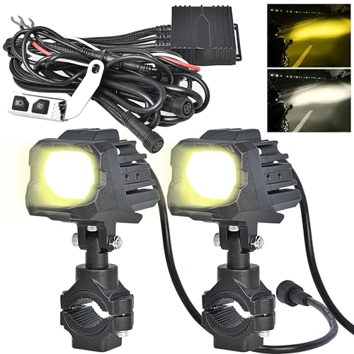 Italdos Faros adicionales para moto, foco frontal antiniebla adicional, luz blanca/amarilla, apto para moto Quad con interruptor y soporte de 60 W, 3000 K – 6000 K, LM 12 V-30 V