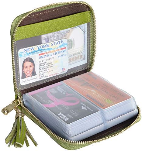Easyoulife Womens Credit Card Holder Wallet Zip Leather Card Case RFID Blocking (Green)