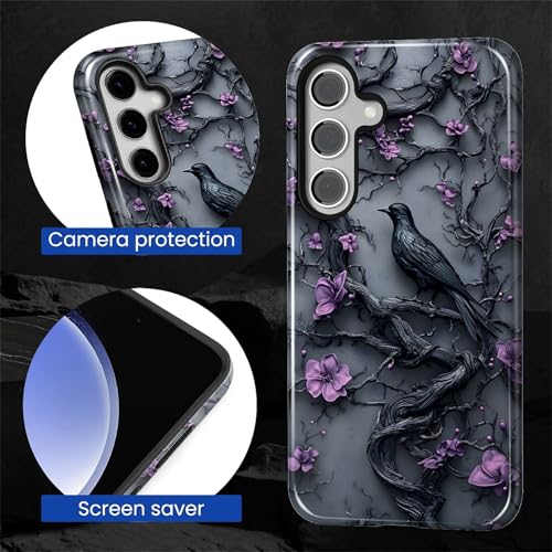 Coque Samsung S25 fleur oiseau violet protection hybride - 4