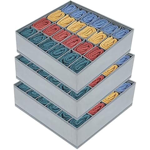 Homsorout Drawer Organiser Sock Storage, 24 cells Foldable Drawer Dividers Fabric Wardrobe Storage Organiser for Socks, Lingerie, Handkerchiefs, Ties, Set of 3 Cover