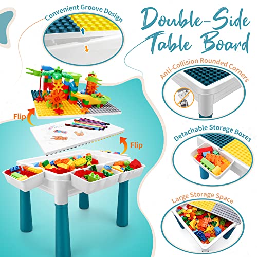 Rogalaly Kids Activity Table Set, All-In-One Multi Activity Table With Storage, 105Pcs Building Blocks Table Compatible With Classic Bricks, Craft Learn Play Water Sand Table For Boys Girls #TOP3