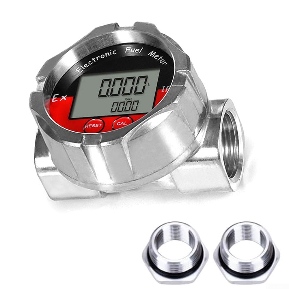Electronic turbine flow meter 1 inch with 34 adapter for diesel fuel, water, and liquids, resistant aluminum alloy housing for industrial use