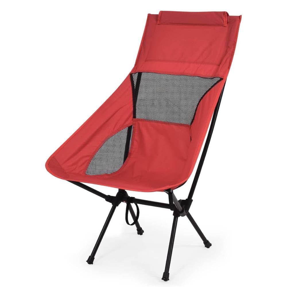HomlyPro High Back Camping Chair with Wide Feet & Carry Bag, Pack of 2 - Ultra Lightweight & Compact Foldable Chair for Adults, Ideal for Beach, Garden, Picnic, Fishing & Travel (Red)