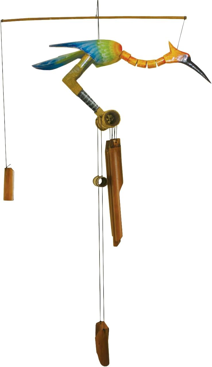 Cohasset Gift & Garden Abby Bobbing Head Bird Bamboo Wind Chime - Unique Outdoor Bird and Rooster Decor, Medium to Large Sized for Outside Spaces, Hand Painted Spotted Design - Rustic Wind Chimes with