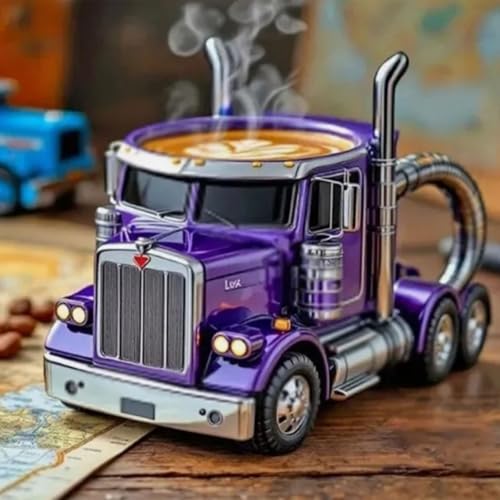 Handcrafted Truck Coffee Mug,11 Ounces Semi-trailer Shaped Coffee Cup,Unique Gift For Lovers,Truck Driver Gifts For Drivers Men (Purple)