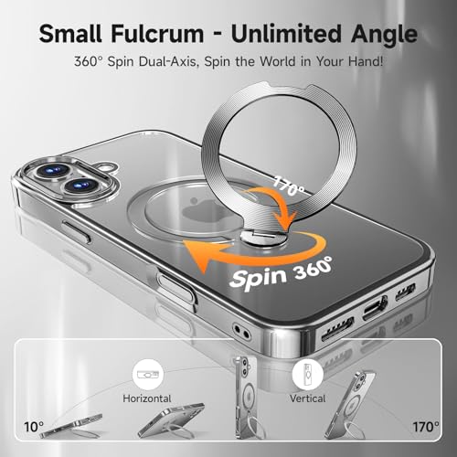 Coque iPhone 16 MagSafe antichoc transparente protection écran objectif support 360