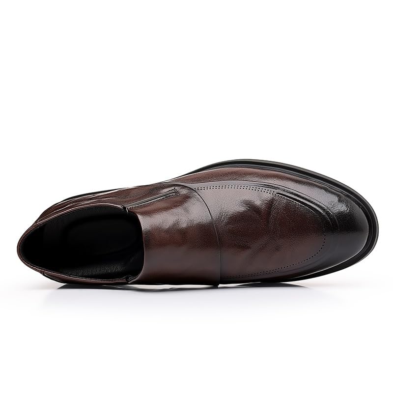 Dress Shoes for Men Slip On Round Burnished Toe PU Leather Rubber Sole Block Heel Slip Resistant Anti-Slip Working2