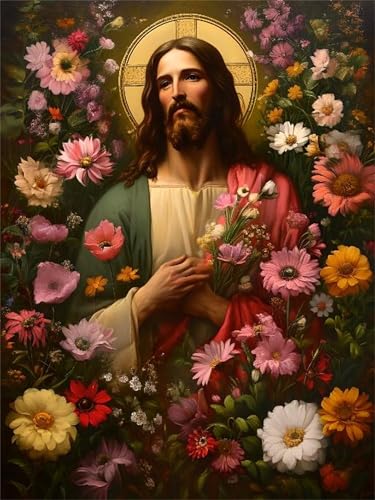 Peinture par numéro adulte Jésus et fleurs | Kit DIY 90x120cm