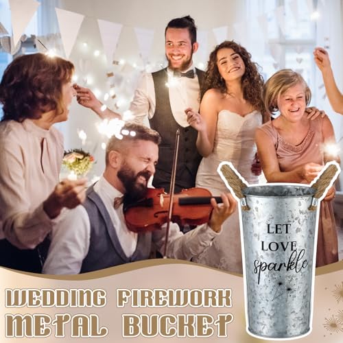 Jingmore 2 Pcs Wedding Sparklers Galvanized Metal Buckets Let Love Sparkle Sparklers Wedding Send Off Buckets for Anniversary Engagement Bridal Shower Party, Excluded Sparkler(Classic Style)