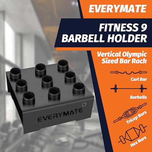 EVERYMATE 9 Barbell Holder, Vertical Olympic Bar Rack, Gym Vertical Storage Fits 2-Inch Barbells,Home Garage Gym Organize by EVERYMATE - Image 6