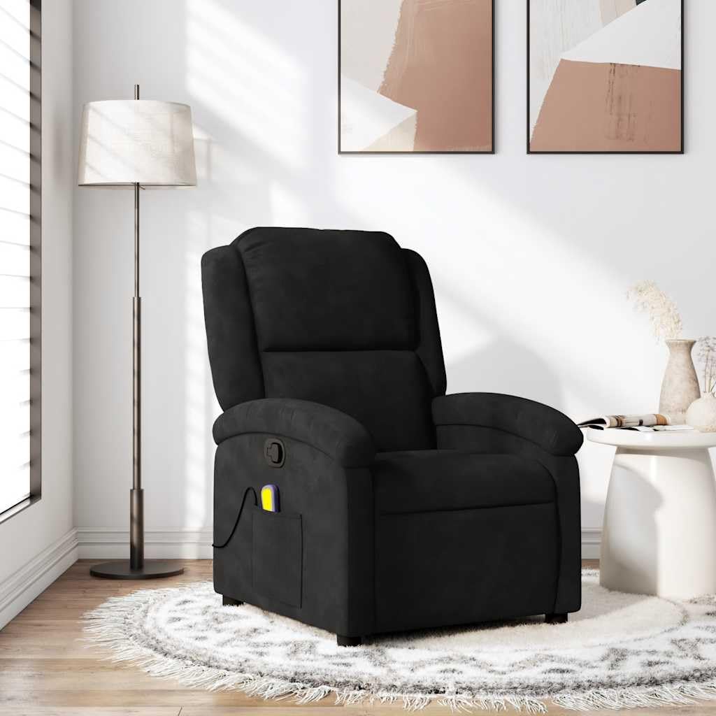 vidaXL Fauteuil de Massage Inclinable, Chaise de Relaxation avec Dossier et Repose-Pied Réglables, Siège de Salon, Moderne, Noir Velours