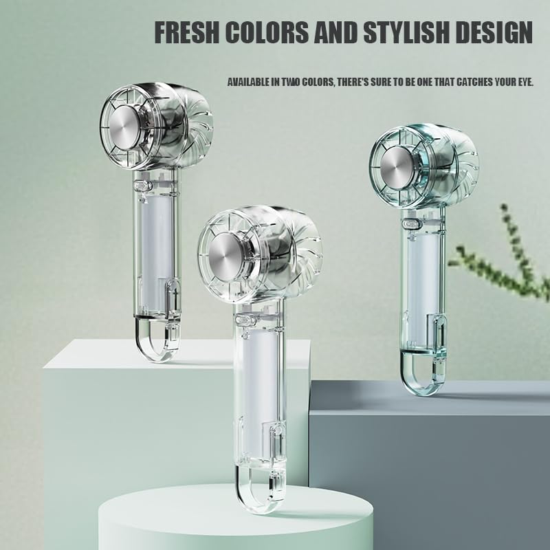 Mini ventilador de mano portátil con refrigeración por hielo, recargable por USB de 3 velocidades, ventilador personal transparente para mujeres y hombres, ventilador de viaje ligero para interiores y 2
