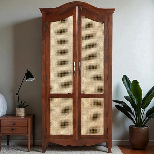 Image of The Attic Catania Kitchen Cabinet, Multipurpose Cabinet for Bedroom Living Room Study bar, Solid Wood Bookshelf /Kitchen Cabinet, Solid Mango Wood, Honey Matte Finish Cane