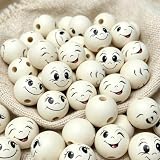 66 Stück 30mm Holzperlen mit Gesicht Auffädeln, Smiley Holzkugeln mit Loch, HolzköPfe für SorgenwüRmchen GlüCkswüRmchen, DIY Schlüsselanhänger, Kinderprojekte, Bastelideen & Kreative Geschenksets