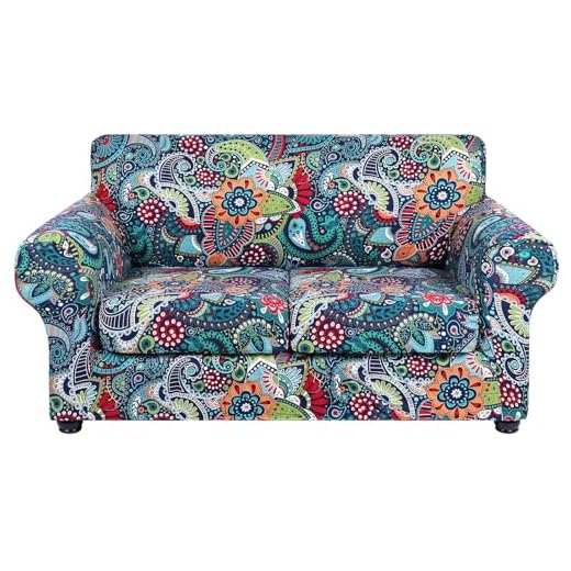 hyha Couch Cover, Loveseat/Sofa Covers, Floral Pattern, Stretch, Printed, 3 Pieces, Sofa Slipcovers, for 2 Separate Cushion Couch Sofa, Washable Furniture Protector for Dogs (Loveseat, Paisley Floral)