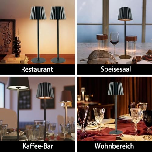 Led Tischleuchte Kabellos mit 3 Lichtfarben, 2 Stück Outdoor Tischlampe Kabellos IP54 Wasserdicht, Led Tischlampe Akku USB Aufladbar Einstellbare Helligkeit für Wohnzimmer, Camping, Bar – Bild 5
