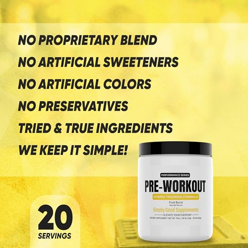 Image of Hybrid Pre Workout Powder Supplement | 250mg Caffeine | Alpha GPC | No Jitters | Energy, Focus, Power, Endurance | for Men & Women | Tried & True Ingredients | 20 Servings