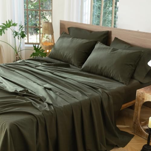 Image of MooMee Sheet Set 100% Washed Cotton Linen-Like Extra Deep Pocket Queen | Relaxed Linen-like Texture. Soft, Breathable & Lightweight Comfort. 15-19 inch Extra Deep Pocket with All-around Elastic