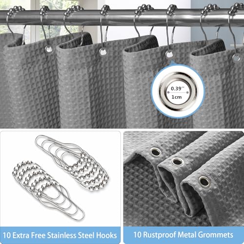 VANZAVANZU Shower Curtain for Bathroom with Metal Hooks Waffle Fabric Shower Curtain Heavy Duty Bath Curtain for Wet Room Bathtub Shower Stall Weighted Hem - Image 4