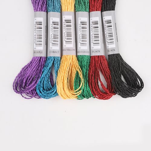 Image of 24 Skeins Set (6 Colors*4 Skeins) Metallic Embroidery Floss Glittery Metal Effect Shinny Cross Stitch Thread for Hand Embroidery, Sewing and DIY Handmade Artwork (Multicolored)