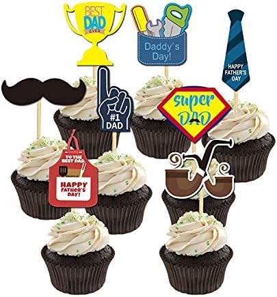 32Pcs Father's Day Cupcake Toppers - Best Dad Ever Food Fruit Picks for Father's Birthday Party Cake Decoration, Father's Day Party Dessert Decor