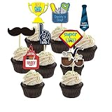 32Pcs Father's Day Cupcake Toppers - Best Dad Ever Food Fruit Picks for Father's Birthday Party Cake