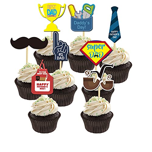 32Pcs Father's Day Cupcake Toppers - Best Dad Ever Food Fruit Picks For Father's Birthday Party Cake Decoration, Father's Day Party Dessert Decor #TOP1