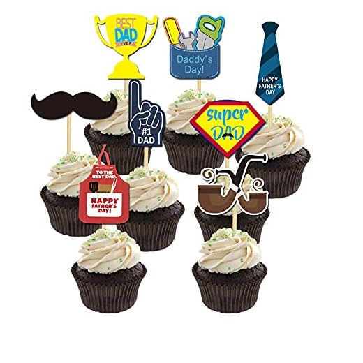 32Pcs Father's Day Cupcake Toppers - Best Dad Ever Food Fruit Picks for Father's Birthday Party Cake Decoration, Father's Day Party Dessert Decor