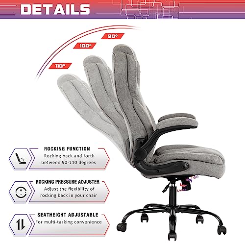 Big and Tall Fabric Office Chair 400lbs-Heavy Duty Executive Desk Chair with Extra Wide Seat, High Back Ergonomic Leather Computer Chair with Tilt Rock&Tension, Padded Armrests-Black