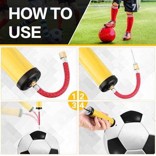 Reginary 10 Pcs Ball Pump for Sports Balls Pump with Needle and Extension Hose Bulk for Basketball Football Soccer Volleyball(Yellow,Hollow Style) - Thumbnail 4