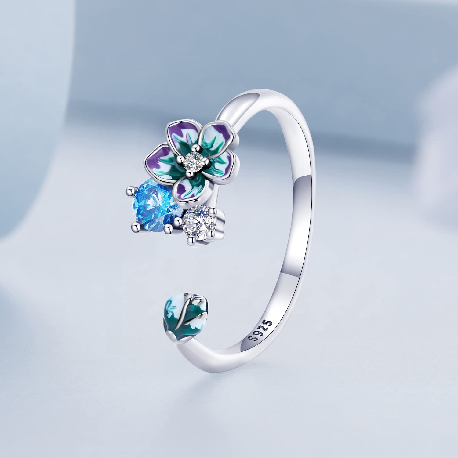 Anello con Apertura Floreale Anello di Fidanzamento in Argento Sterling 925 per Donna