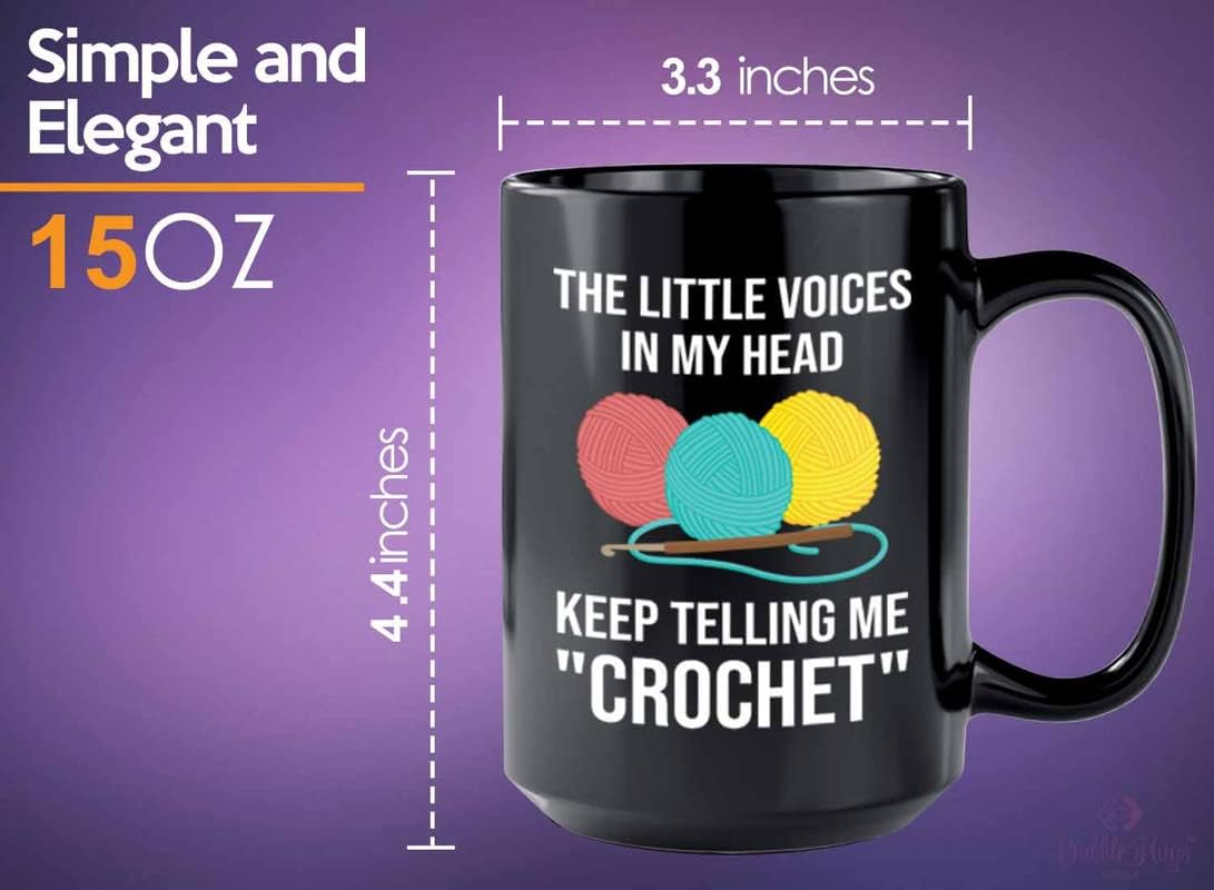 Crochet Coffee Mug 15oz Black - Little Voices Crochet A - Grandma Knitting Handmade Yarn Hobbies Craft Mother Sewing Doll Stitching