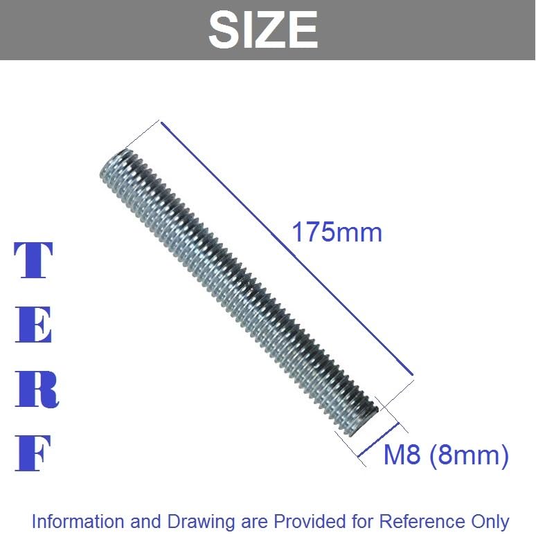 TERF® M8 (8mm) X 175mm Fully Threaded Studding Rod Bar M8 for diameter 8mm (5/16'') Diameter X 175mm (7'') Length All Threads Resin Anchor Studs Bar Rod Screw - Image 3