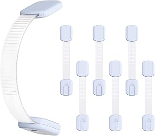 10-Pack Child Safety Cabinet Locks，Adjustable No Drilling Baby Proofing Strap Latches for Drawers,Cupboard,Cabinets,Fridge,Toilet Seat,Door,Closet–No Tool Easy 3M Adhesive Installation