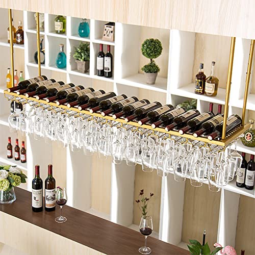 Supports flottants de plafond porte-bouteilles de vin en métal avec porte-verres