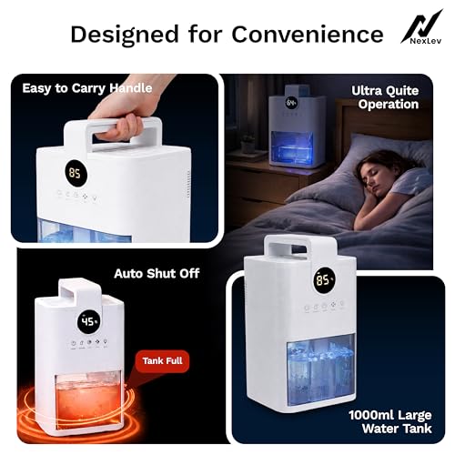 Image of NexLev Dehumidifier for Room Moisture | 1000ML Tank | Covers Up to 200 Sq. Ft. | Removes Dampness, Mold & Musty Odor | Ideal for Bedroom, Wardrobe, Bathroom & Office | Auto Shut-Off | DH-01