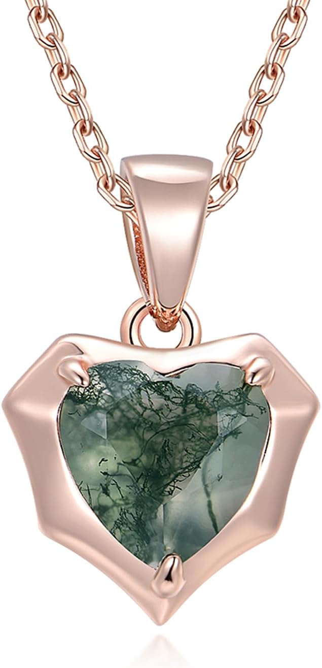 Natural Moss Agate Heart Necklaces for Women Solid 925 Sterling Silver Pendants for Wedding Engagement With Chains Fine Jewelry