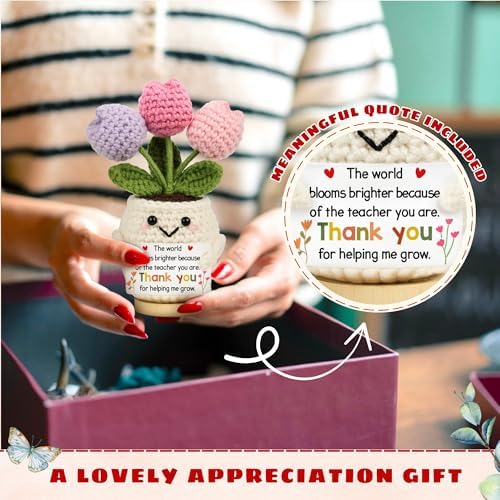 Lucagift Teacher Appreciation Gifts - Teacher Gifts for Women - Teachers Appreciation Week, Thank You Crochet for Teachers Women - Emotional Inspirational Positive Tulip Doll Toy Figure Crochet — view 4