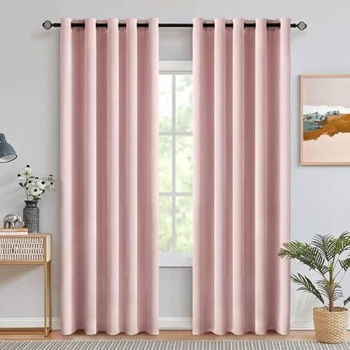 MIULEE Light Pink Room Darkening Curtains Thermal Insulated Drapes Solid Window Treatment Set Grommet Top Light Blocking Blackout Curtain for Living Room/Bedroom 2 Panels 66 x 84 inch Baby Pink