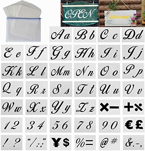 40 Pieces Painting Letter Stencils on Wood,Reusable Washable Plastic Art Craft Stencils Template with Calligraphy Font Uppercase and Lowercase Alphabet, Numbers and Signs with Portable Zipper BagsΓ£β¬β 40 Pieces Painting Letter Stencils on Wood,Reusable Washable Plastic Art Craft Stencils Template with Calligraphy Font Uppercase and Lowercase Alphabet, Numbers and Signs with Portable Zipper BagsΓ£β¬β