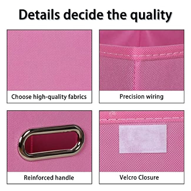Fabric Storage Cube Bins with Lids Closet Organizers collapsible storage bins basket with Handles for Home,Storage Boxes for Organizing,3 Pack,(Pink)