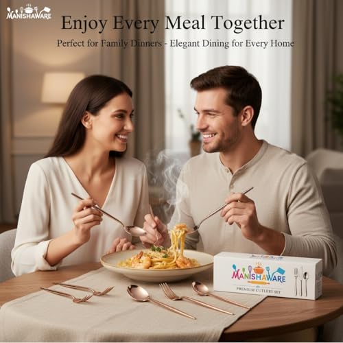 Image of Classic Rose Gold 24 Pcs Stainless Steel Cutlery Set for Dining Table, Dishwasher Safe Glossy Flatware (Perfect Spoon Fork Set)