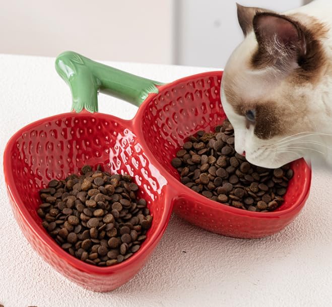 猫、小型犬、ペット用のセラミックペットボウル、頸椎を保護するダブルボウル、猫用ウォーターボウル、転倒防止、猫用斜めボウルTOPPER